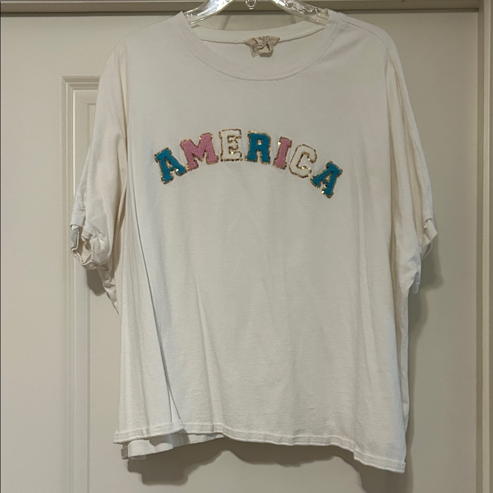 Fantastic Fawn White Tee with Colorful America Graphic